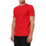 Dolce & Gabbana Red Goodluck 2023 Cotton Crew Neck T-shirt in premium cotton, featuring short sleeves and classic fit on model.