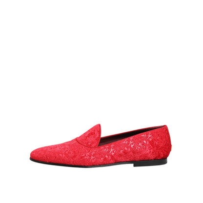 Dolce & Gabbana Red Jacquard Loafers Formal Men Dress Shoes