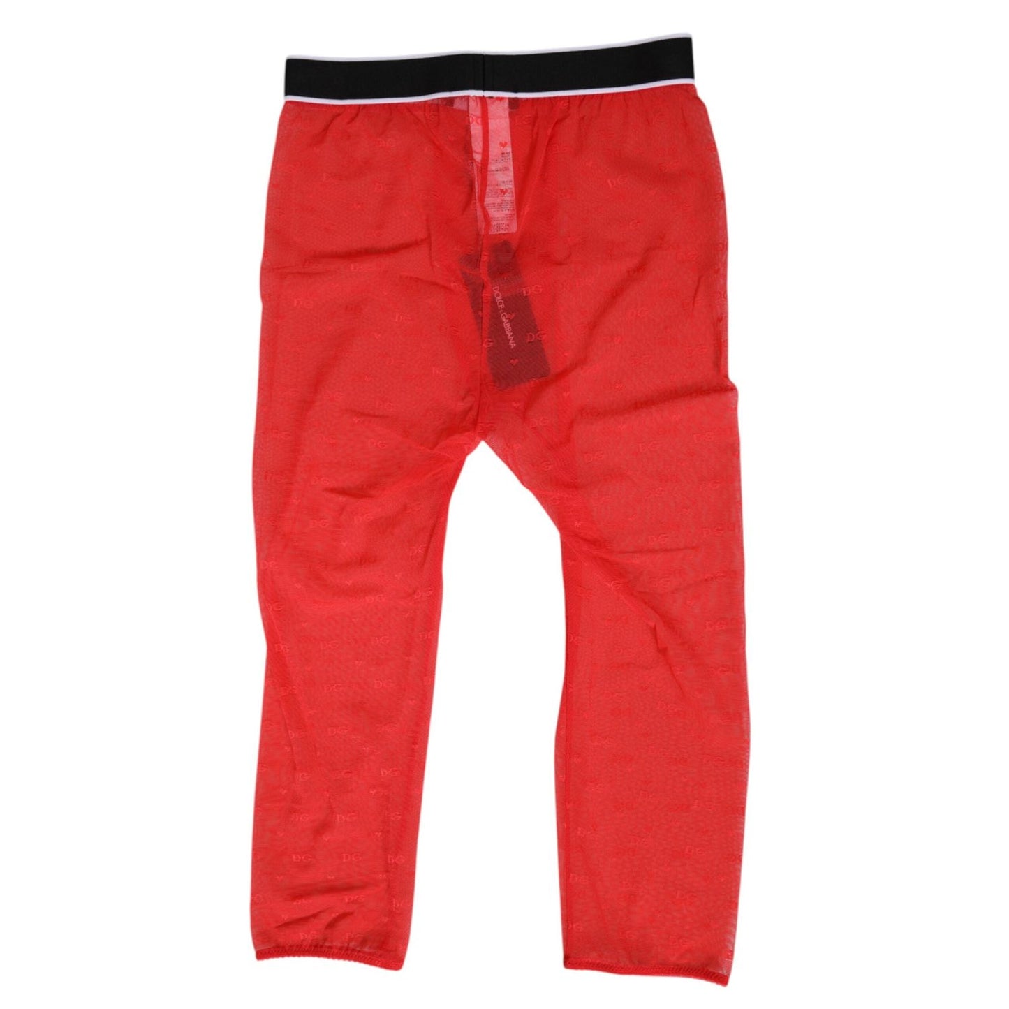 Dolce & Gabbana Red Logo Lace Tight Midi Trousers Underwear