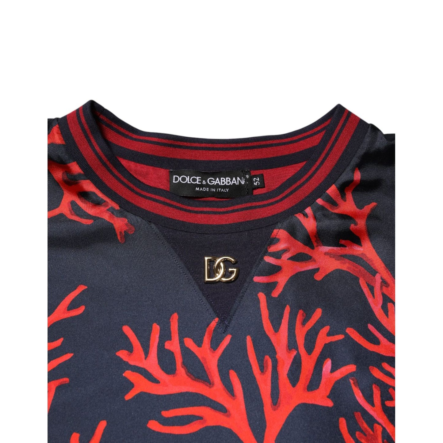 Dolce & Gabbana Silk Navy Red Coral Print Pullover Sweater