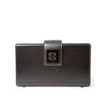 Dolce & Gabbana Steel Gray Leather Box Shape Shoulder Gold DG Logo Plaque Bag, preowned luxury fashion accessory.