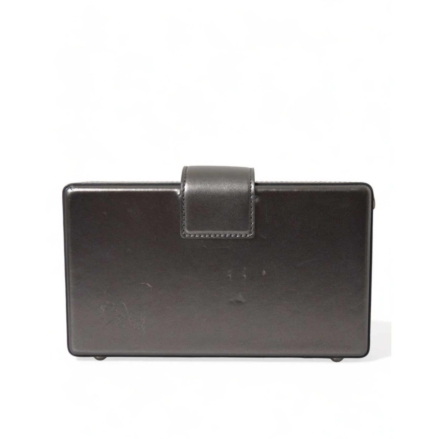 Dolce & Gabbana Steel Gray Leather Box Shape Shoulder Gold DG Logo Plaque Bag back view