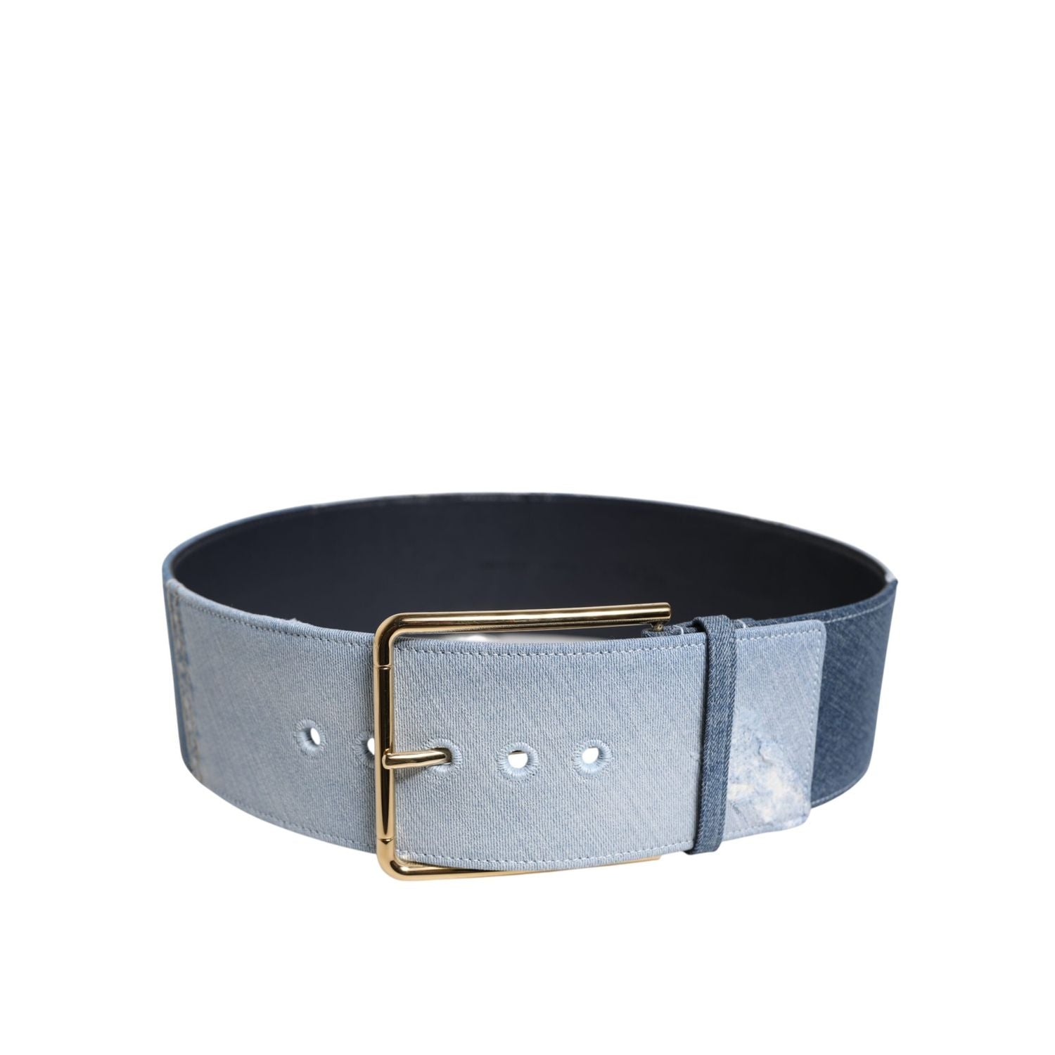 Dolce & Gabbana Two Tone Blue Denim Gold Metal Buckle Belt