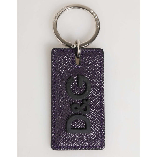 Dolce & Gabbana Violet Leather Logo Metal Ring Men Keychain Keyring with engraved details