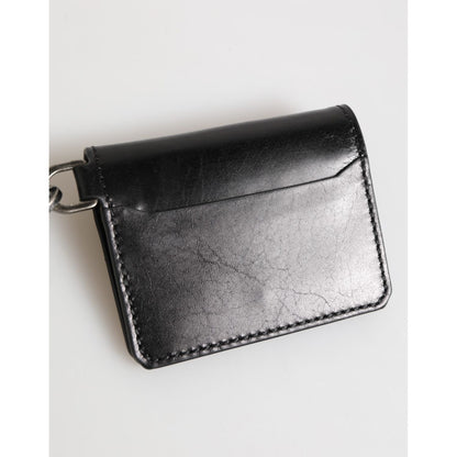 Dolce & Gabbana Wallet Black Leather Logo Embossed Key Chain Card Holder Wallet