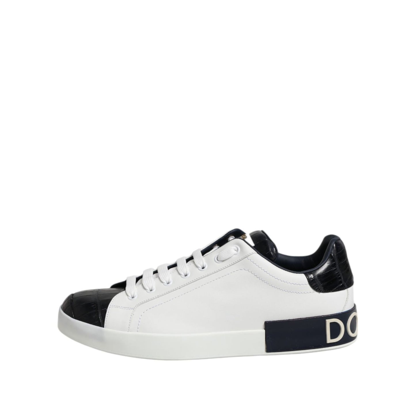 Dolce & Gabbana White Black Leather Portofino Sneaker Shoes
