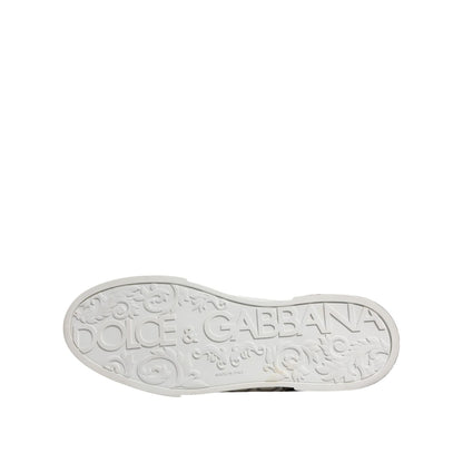 Dolce & Gabbana White Black Logo Low Top Leather Sneakers Shoes