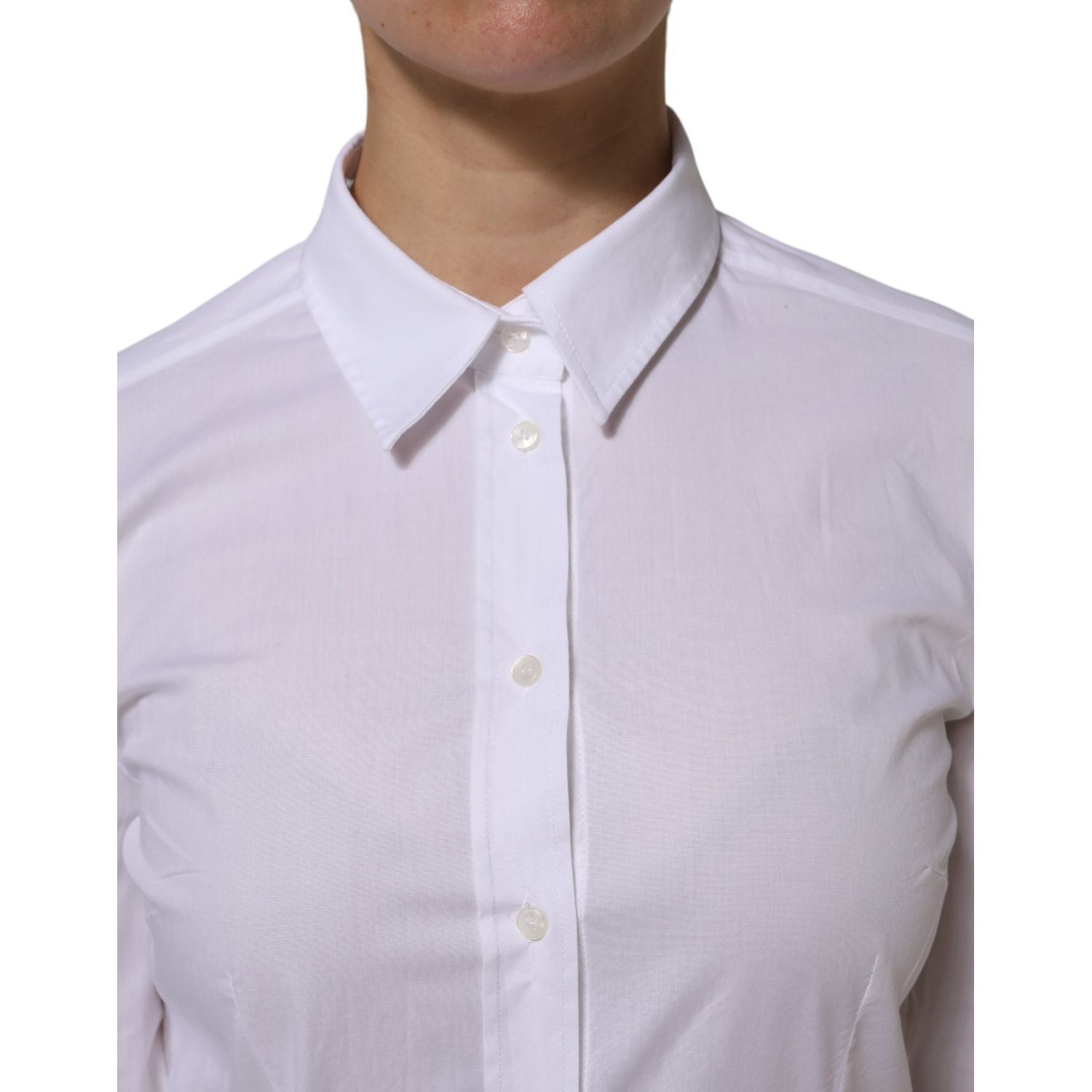 Dolce & Gabbana White Collared Long Sleeves Dress Shirt Top