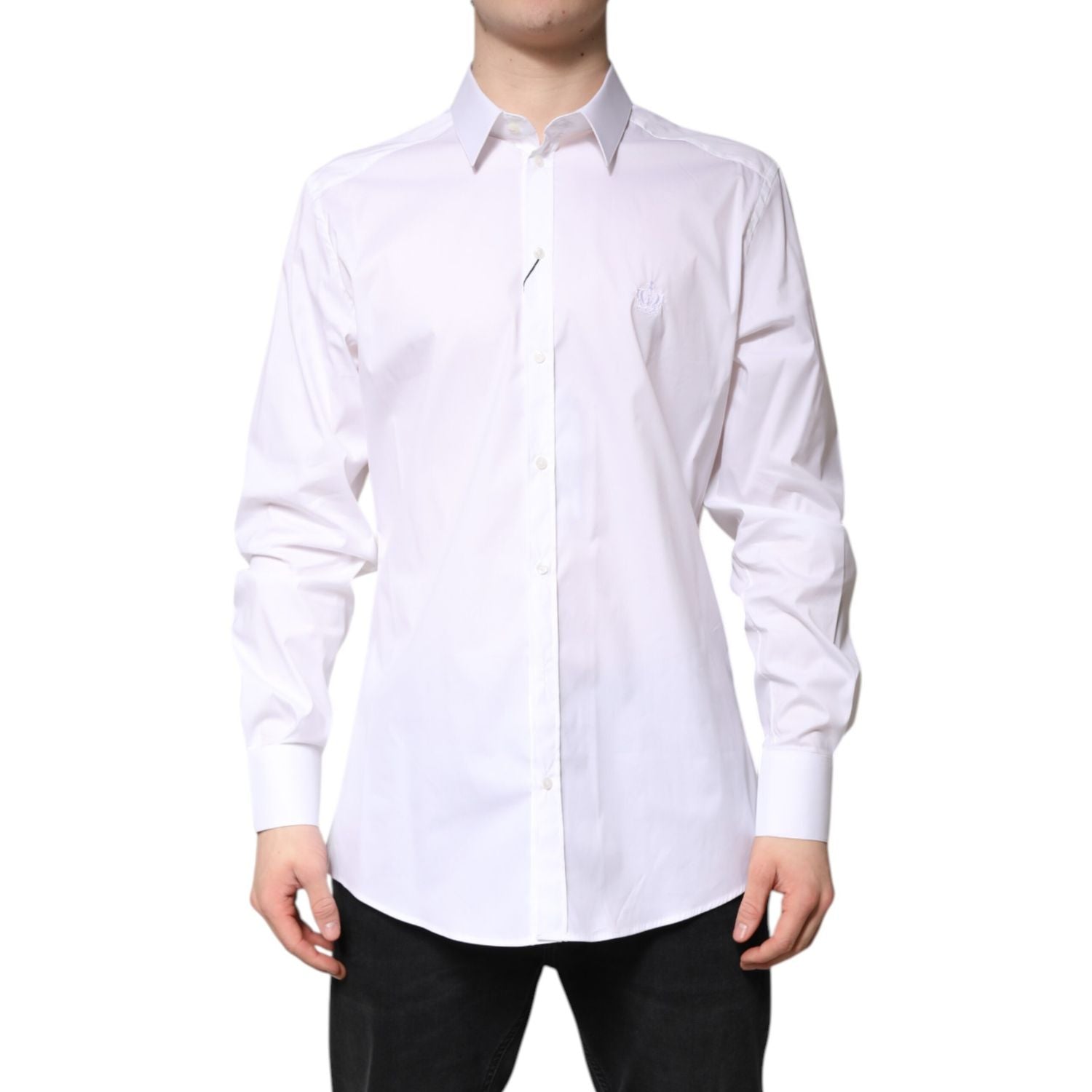 Dolce & Gabbana White Cotton Collared GOLD FormalDress Shirt
