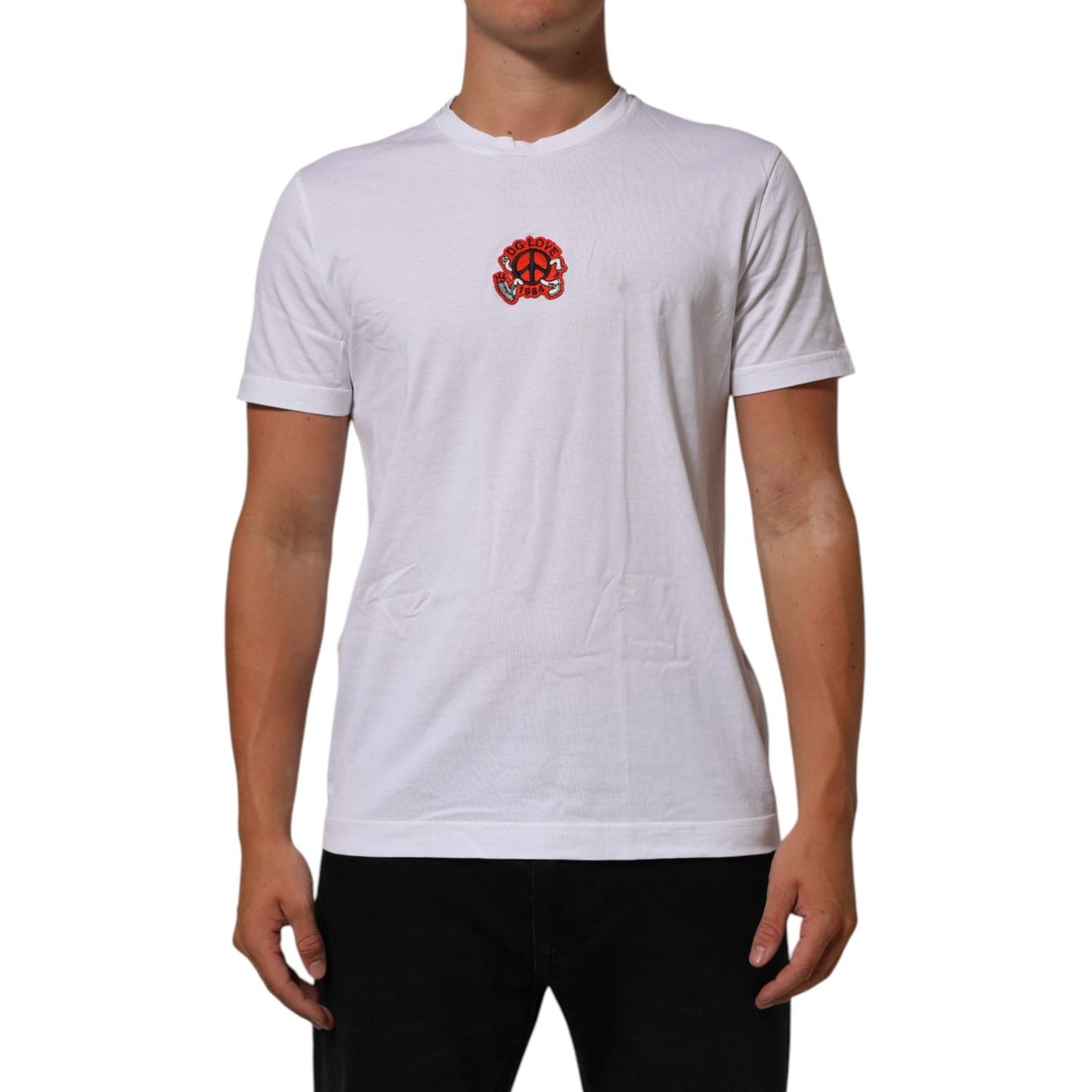 Dolce & Gabbana White Cotton DG Love Patch Crew Neck T-shirt