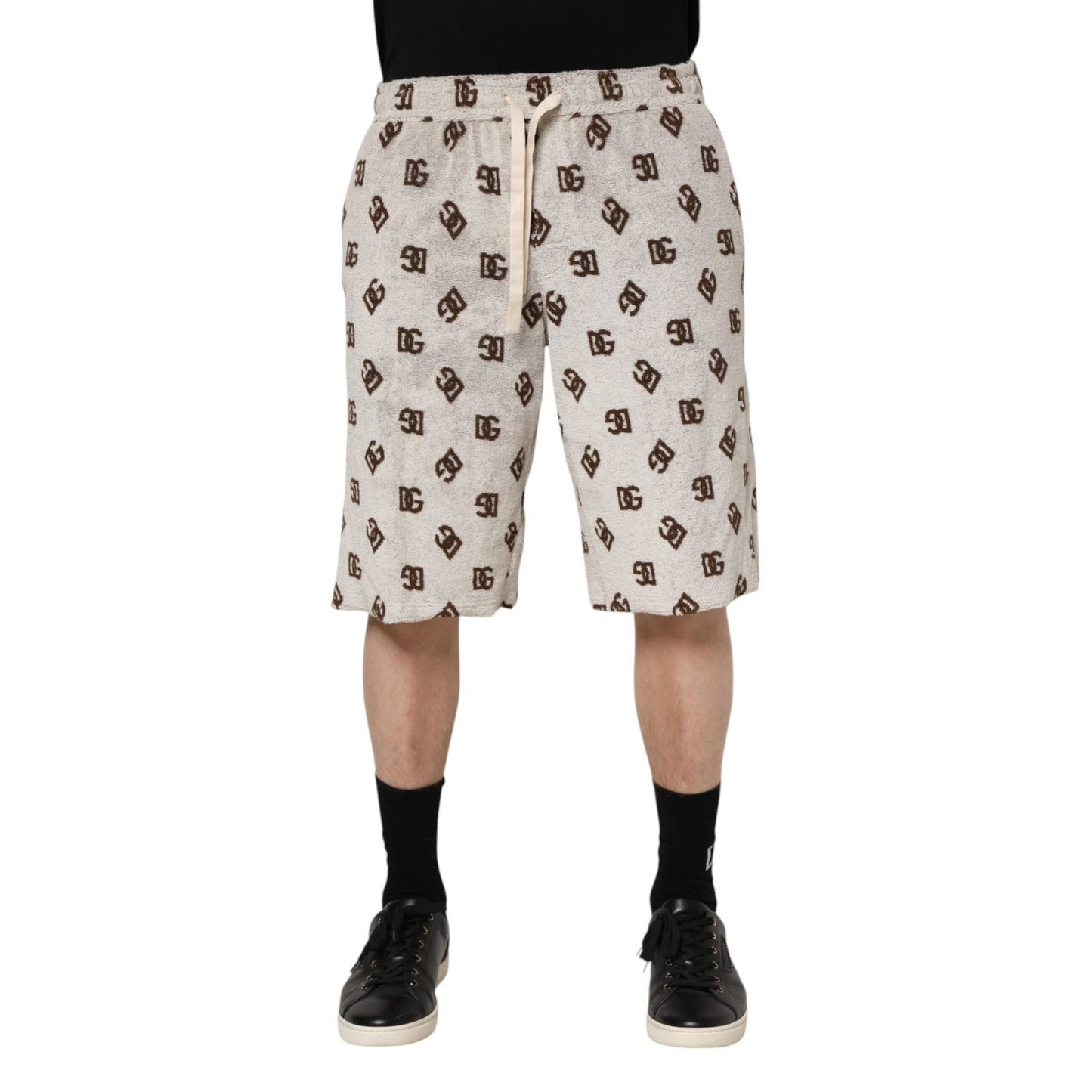 Dolce & Gabbana White Cotton DG Mania Print Men Bermuda Shorts