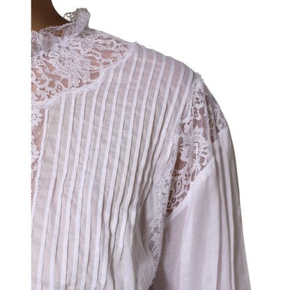 Dolce & Gabbana White Cotton Floral Lace Long Sleeves Top