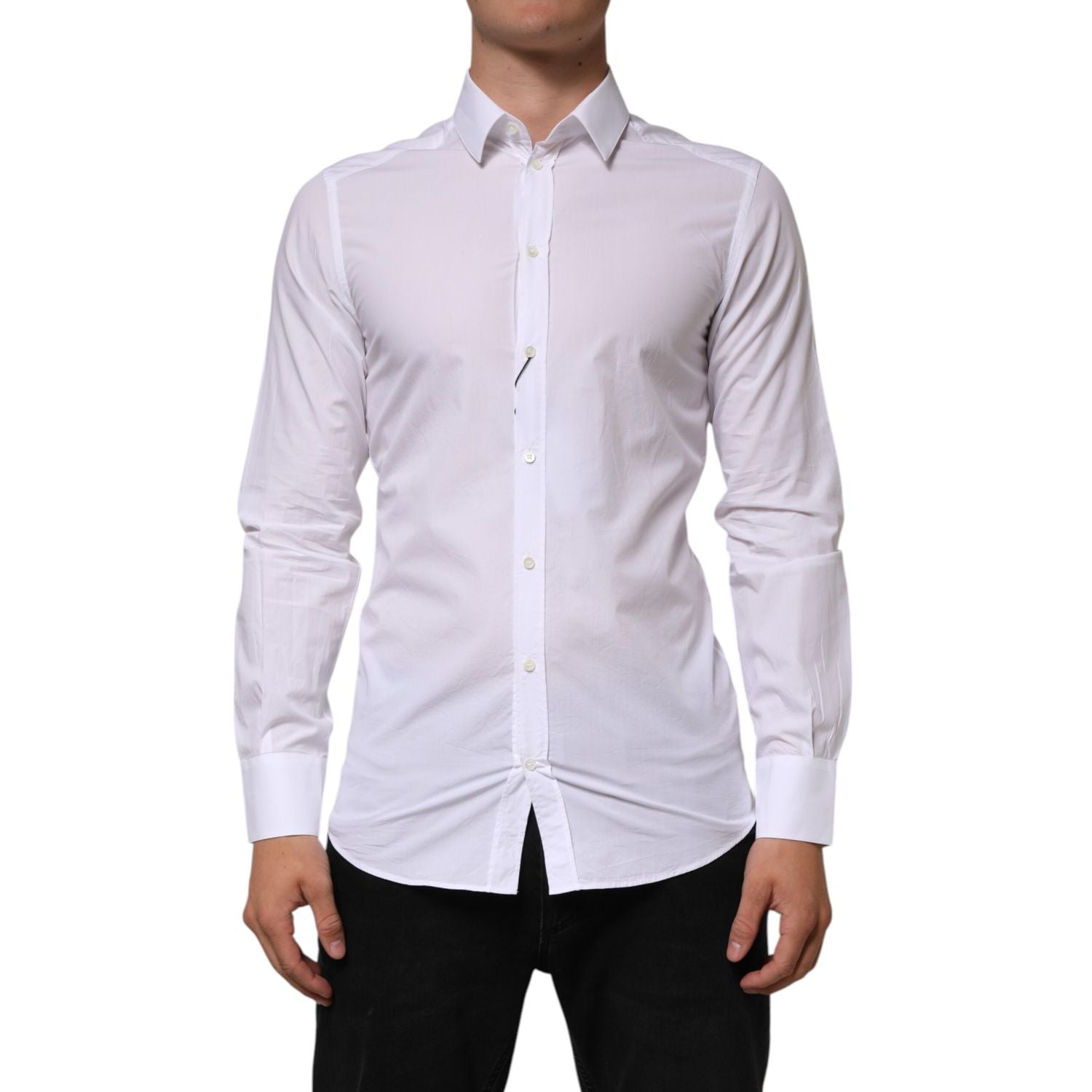 Dolce & Gabbana White Cotton GOLD Formal Men Longsleeves Shirt