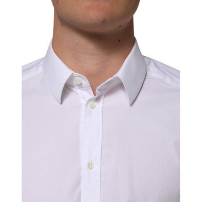 Dolce & Gabbana White Cotton GOLD Long Sleeves Formal Men Shirt