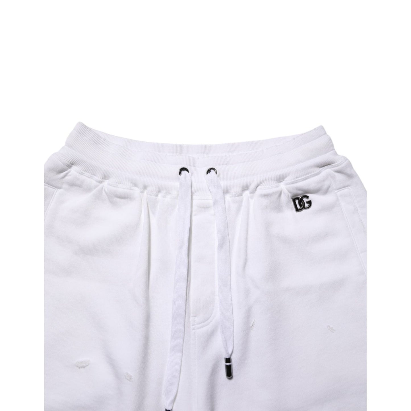 Dolce & Gabbana White Cotton Ripped Bermuda Sweatpants Shorts