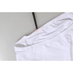 Close-up of Dolce & Gabbana White Cotton Stretch High Waist Panty Underwear, showcasing minor defects like pulled threads and makeup stains.