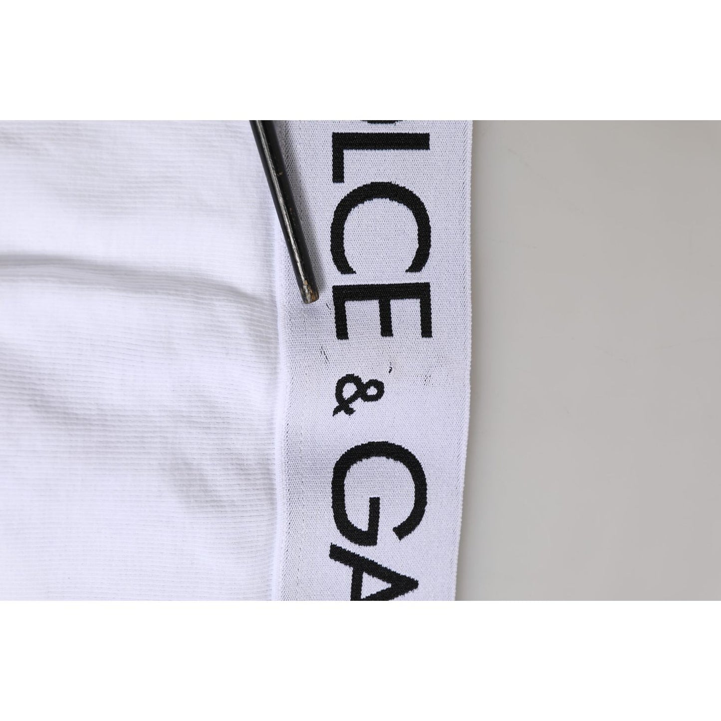 Dolce & Gabbana White Cotton Stretch High Waist Panty Underwear with logo detail, showing minor defect on waistband.
