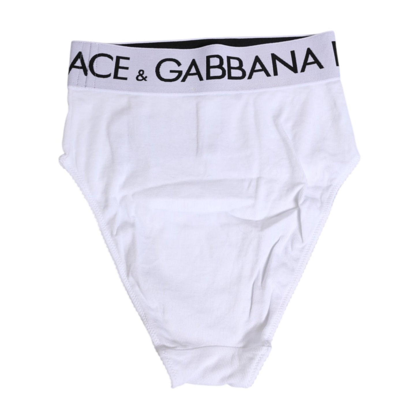 Dolce & Gabbana White Cotton Stretch High Waist Panty Underwear with logo and minor defect, showcasing soft and elegant design.