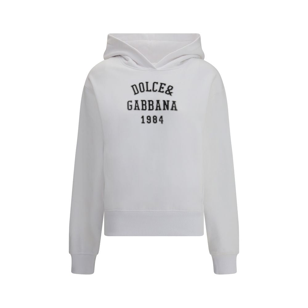 Dolce & Gabbana White Cotton Sweatshirt with embroidered logo on front, ribbed cuffs and hem for a snug fit. Ideal for casual, modern look.