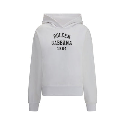 Dolce & Gabbana White Cotton Sweatshirt with embroidered logo on front, ribbed cuffs and hem for a snug fit. Ideal for casual, modern look.