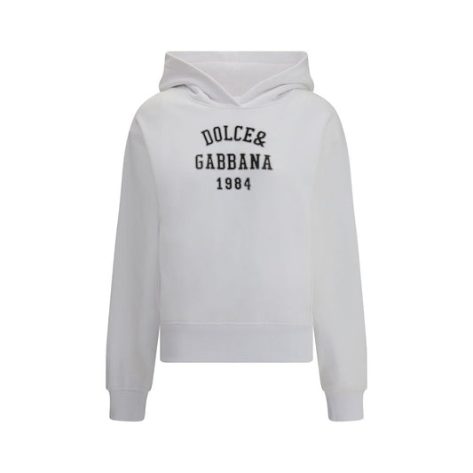 Dolce & Gabbana White Cotton Sweatshirt with embroidered logo on front, ribbed cuffs and hem for a snug fit. Ideal for casual, modern look.
