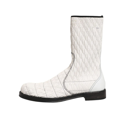 Dolce & Gabbana White Lambskin Leather Mid Calf Boots Shoes
