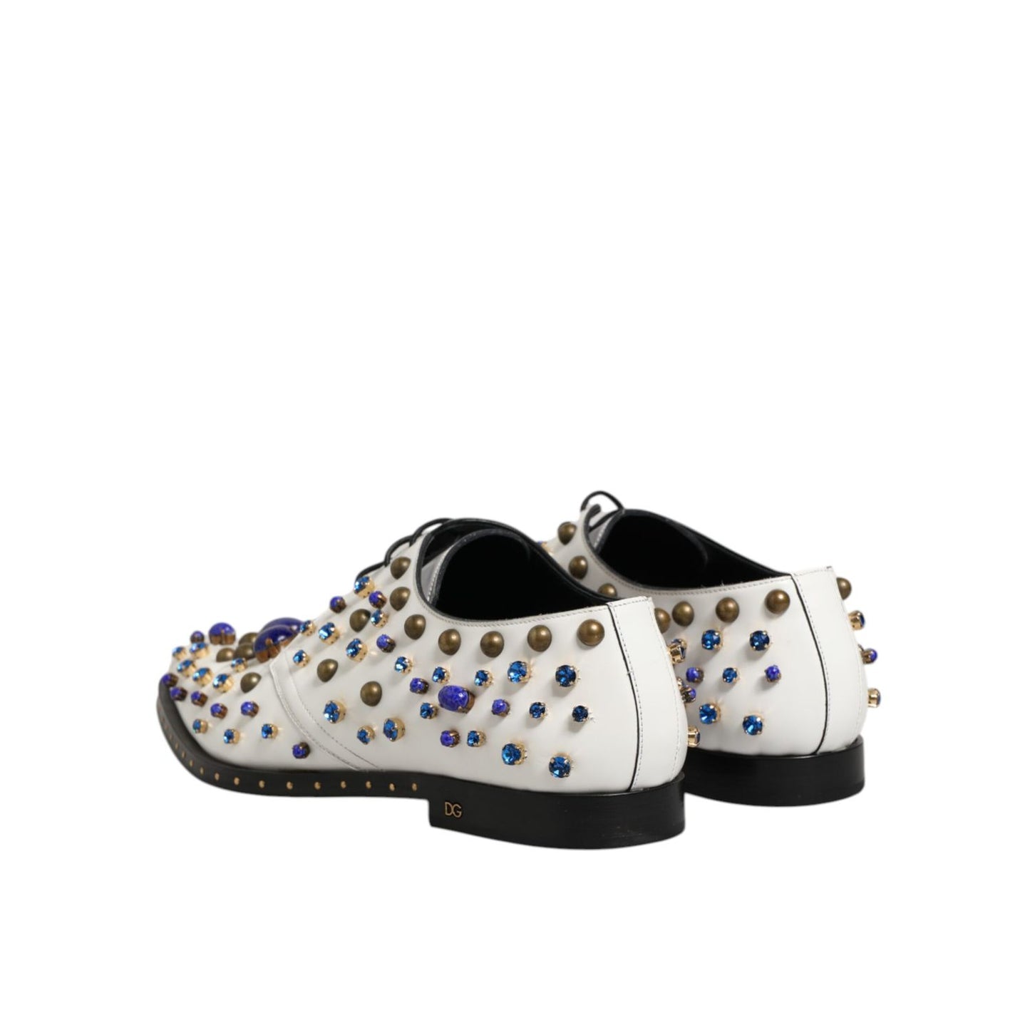 Dolce & Gabbana White Leather Crystals Embellished Dress Shoes
