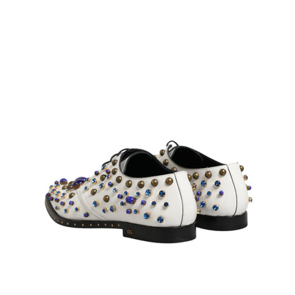 Dolce & Gabbana White Leather Crystals Embellished Dress Shoes