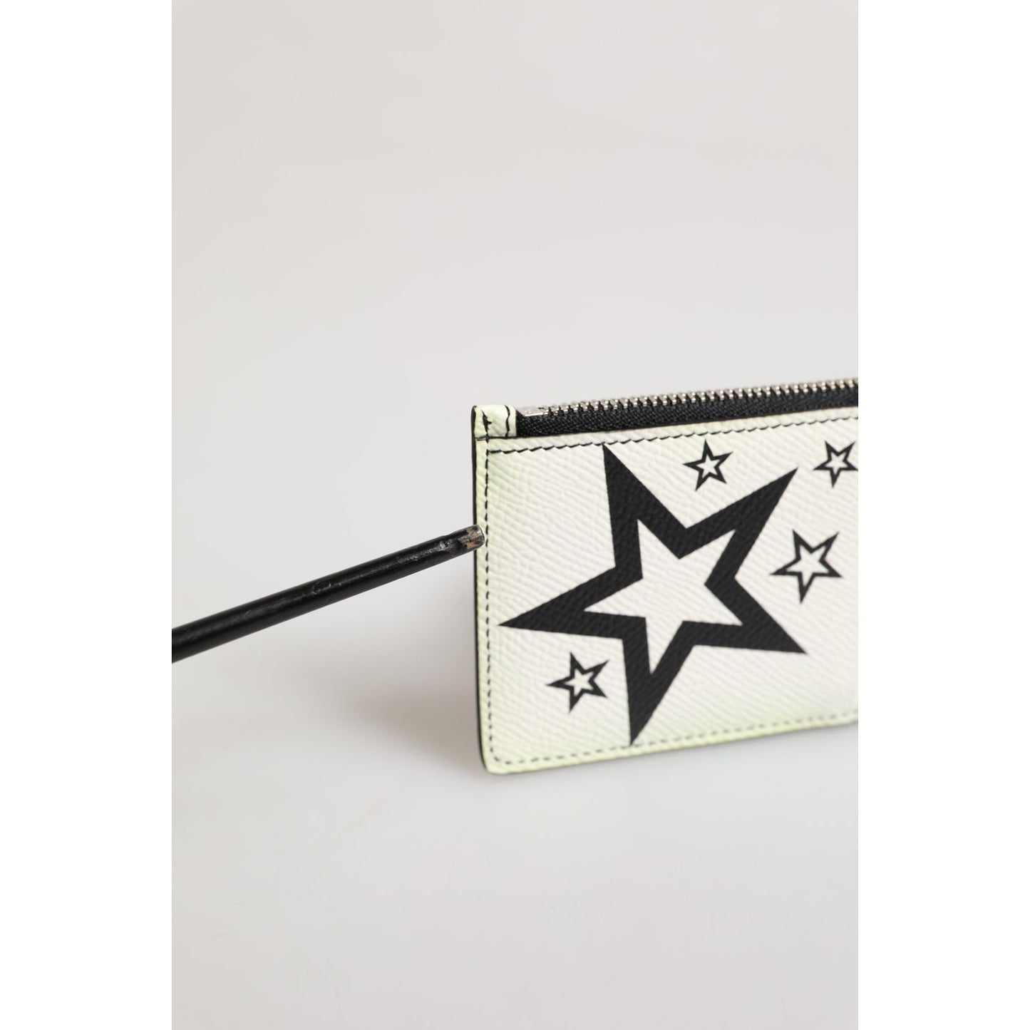 Dolce & Gabbana White Leather Douphin DG Logo Star Print Card Holder Wallet