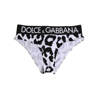 Dolce & Gabbana White Leopard Nylon High Waist Panty Underwear
