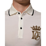 Dolce & Gabbana White Logo Embroidery Cotton Polo T-shirt with collar and crown logo detail