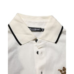 Dolce & Gabbana White Logo Embroidery Cotton Polo T-shirt with black trim collar and buttons, featuring elegant logo embroidery on chest.
