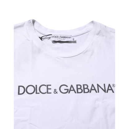 Dolce & Gabbana White Logo Print Cotton Crew Neck T-shirt