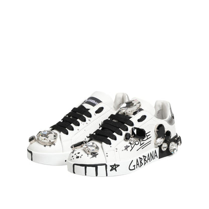 Dolce & Gabbana White Portofino Crystal Sneakers Shoes