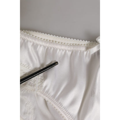 Dolce & Gabbana White Silk Satin Floral Lace Panty Brief Underwear
