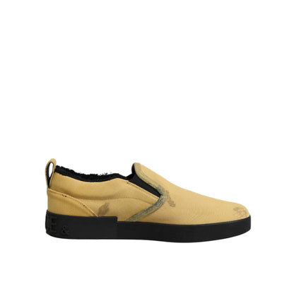 Dolce & Gabbana Yellow Cotton Low Top Slip On Sneakers Shoes