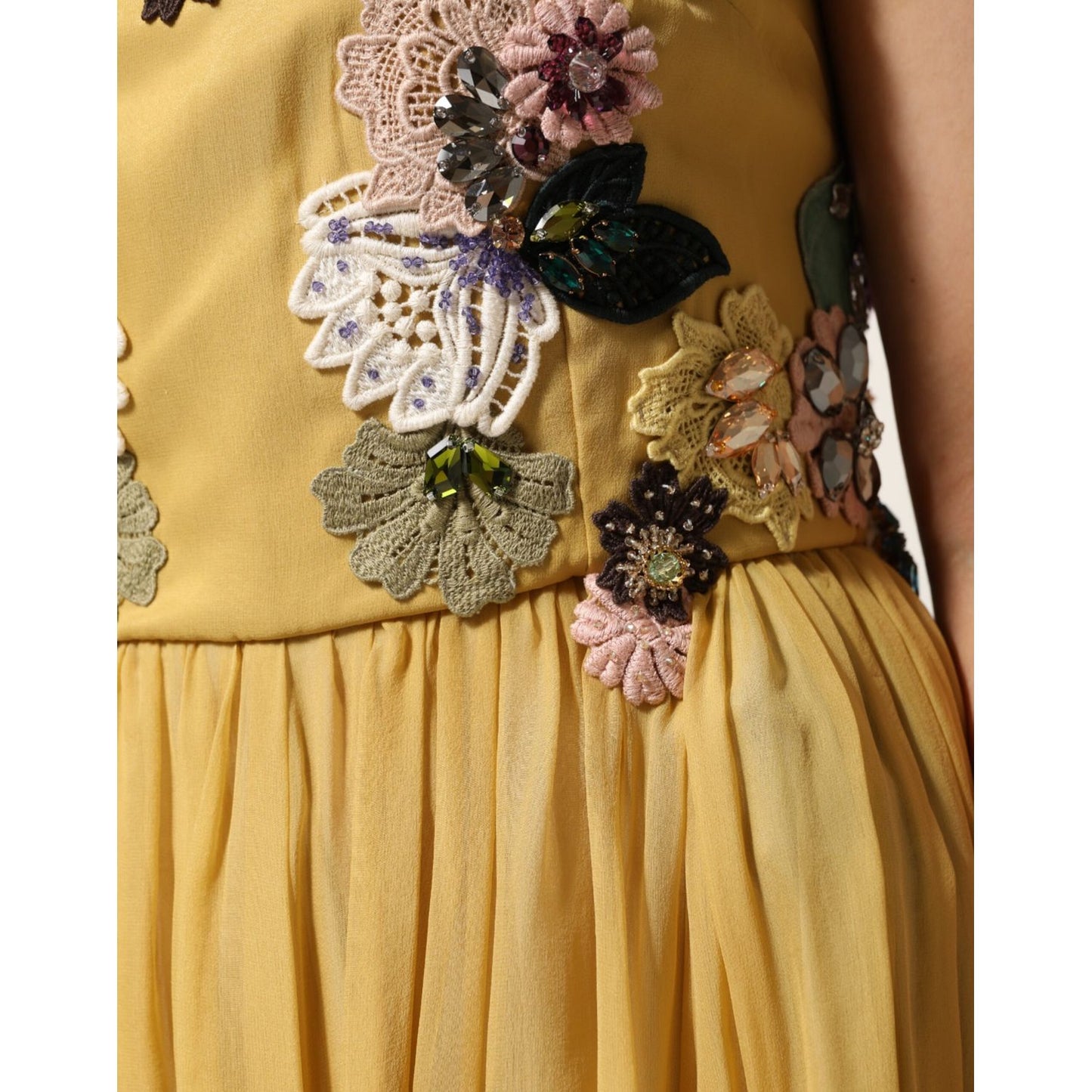 Dolce & Gabbana Yellow Silk Floral Embroidered Maxi Dress