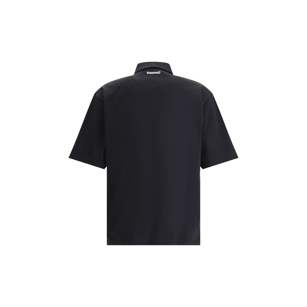 Back view of Dsquared² Black Cotton Polo Shirt with classic collar and signature embellishment, showcasing the elegant design.