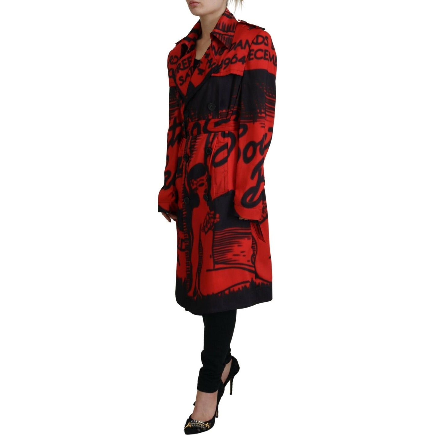 Dsquared² Red Printed Button Collared Desigual Coat Jacket 1728,67345645728,Clothing,Coats - Jackets & Coats - Clothing,Dsquared²,IT38 | XS,Jackets & Coats - Clothing,Jackets & Coats - Women - Clothing,Material: 100% Polyester,Preowned / Defect,Red,Women
