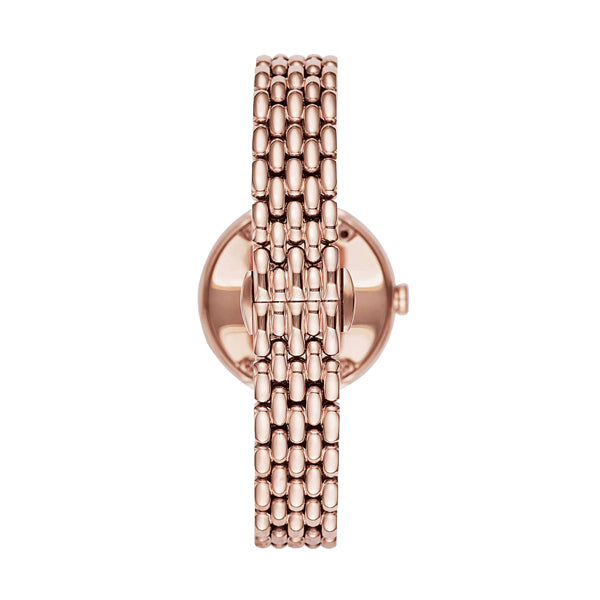EMPORIO ARMANI MOD. AR11355 ladies wristwatch, rose gold color, top view of SS IP Rose Gold strap, elegant design.