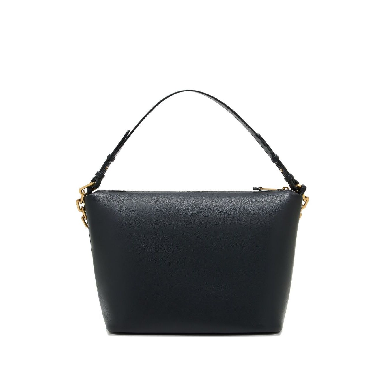 Emporio Armani Medium leather hobo bag with chain in black leather with gold-tone chain and zip fastening, 25x30x15 cm.