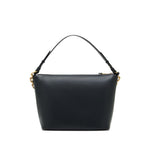 Emporio Armani Medium leather hobo bag with chain in black leather with gold-tone chain and zip fastening, 25x30x15 cm.