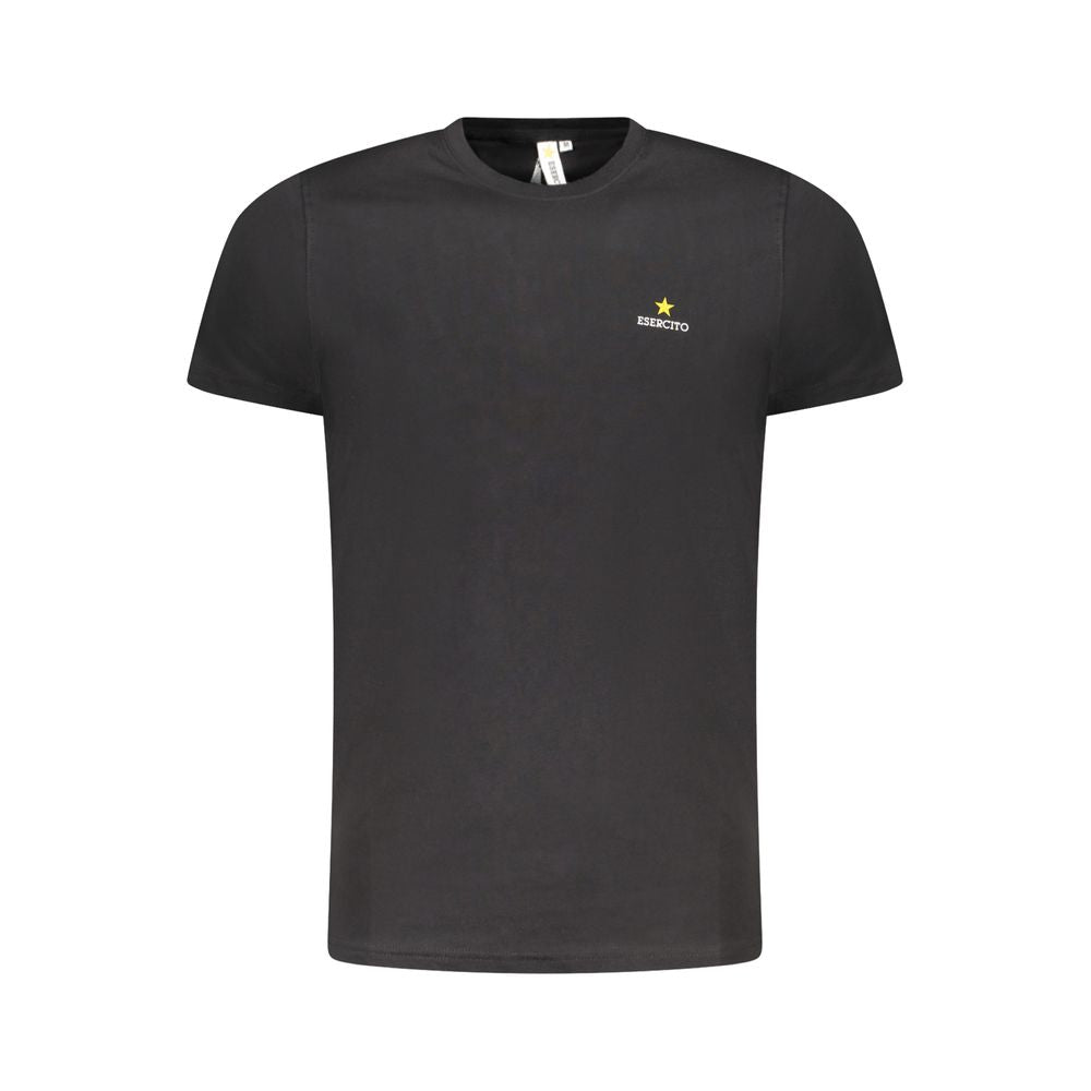 Esercito 1659 Black Cotton T-Shirt with short sleeves, crew neck, aviation print, and logo