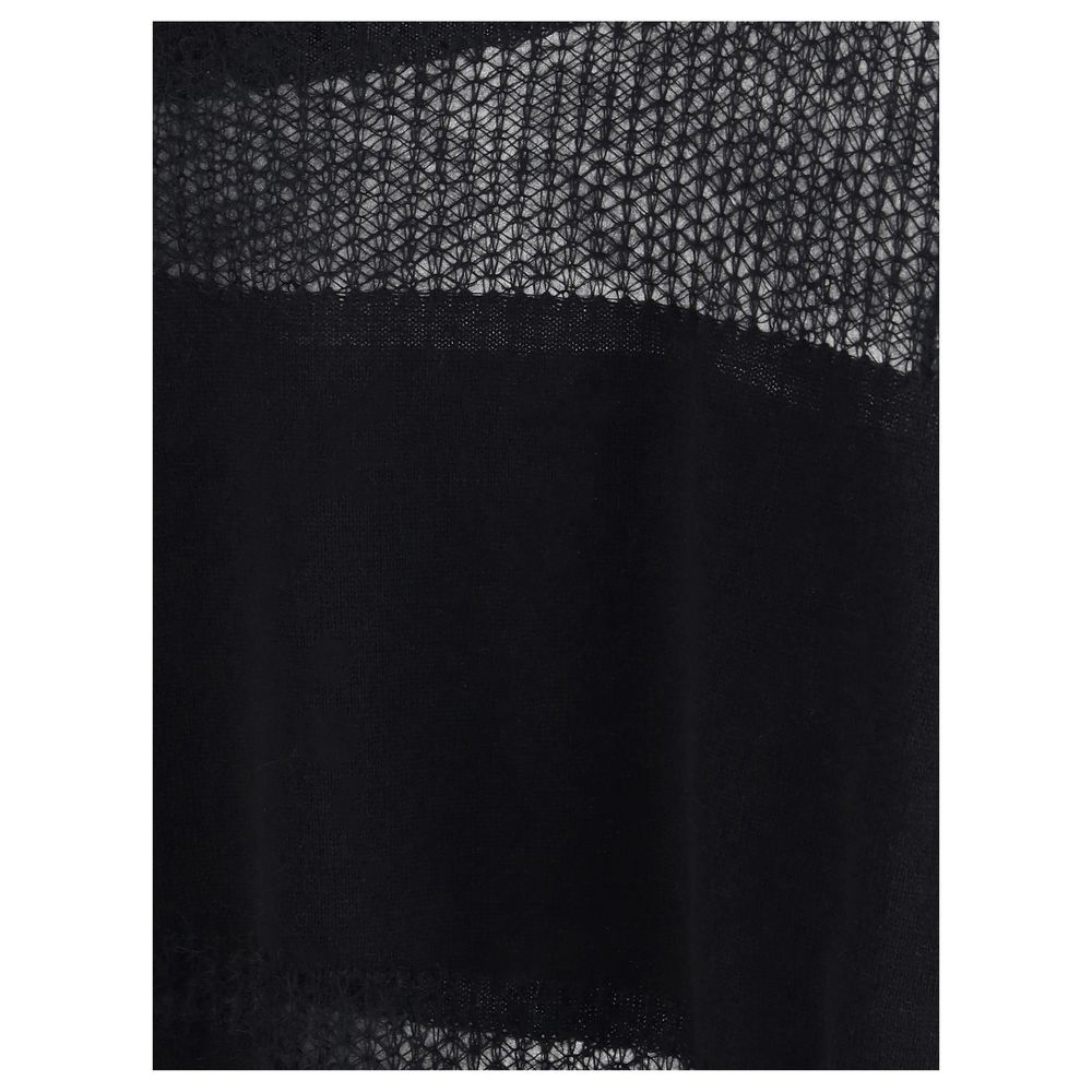 Close-up of Fabiana Filippi Black Fleece Wool Cashmere Sweater with perforated details and ribbed texture.