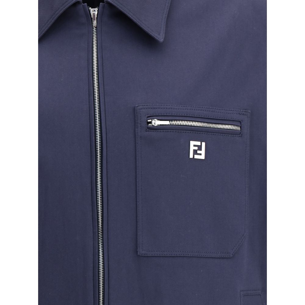 Fendi Blue Cotton Biker Jacket