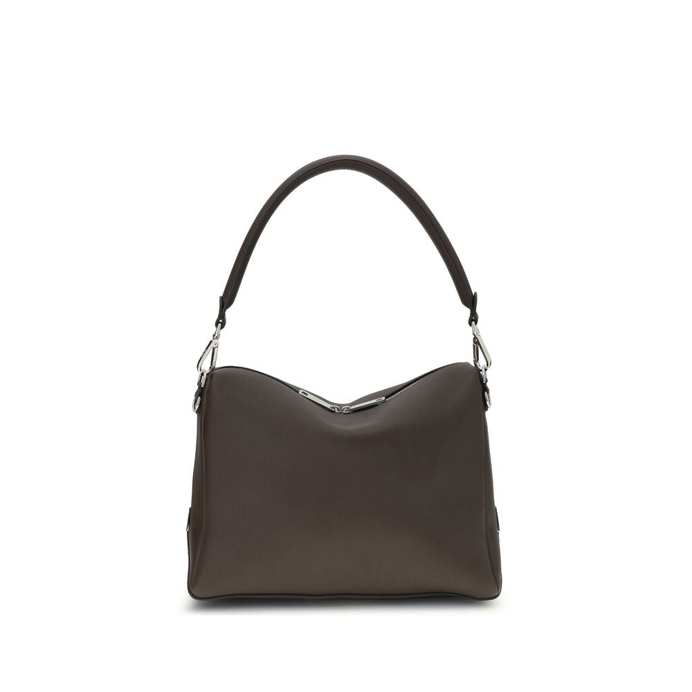 Fendi Brown Calf Leather Bos Taurus Shoulder Bag with FF metal accents and palladium-finish hardware.