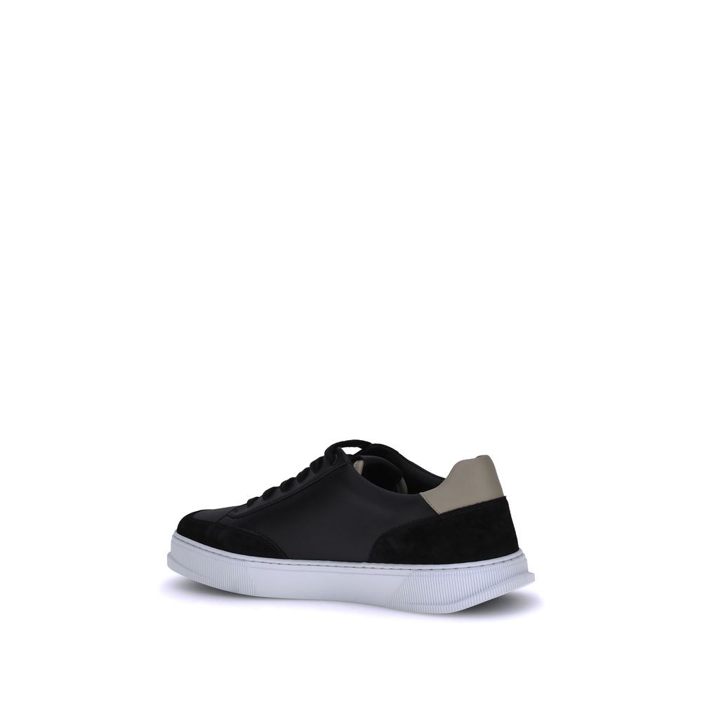 Ferragamo Black Calf Leather Bos Taurus Low Top Sneakers