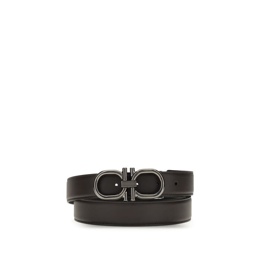 Ferragamo Brown Calf Leather Bos Taurus Regular Belt with Gancini buckle