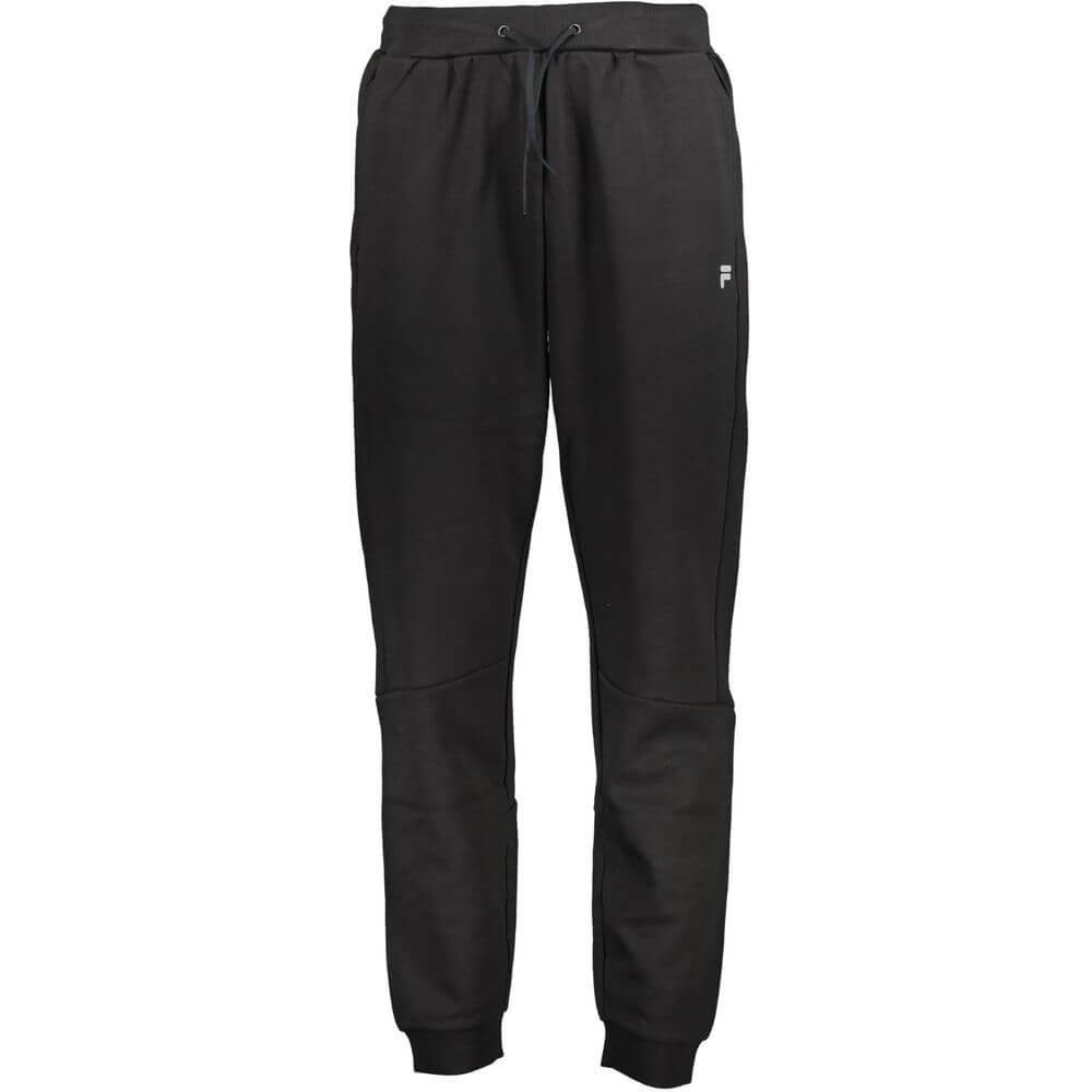 Fila Black Cotton Pant with elastic waist, lace ties, two pockets, ankle cuffs, and logo print - Ideal sports trousers.
