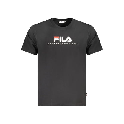 Fila Black Cotton Unisex T-Shirt with logo embroidery, 100% organic cotton, crew neck design, urban streetwear fashion.